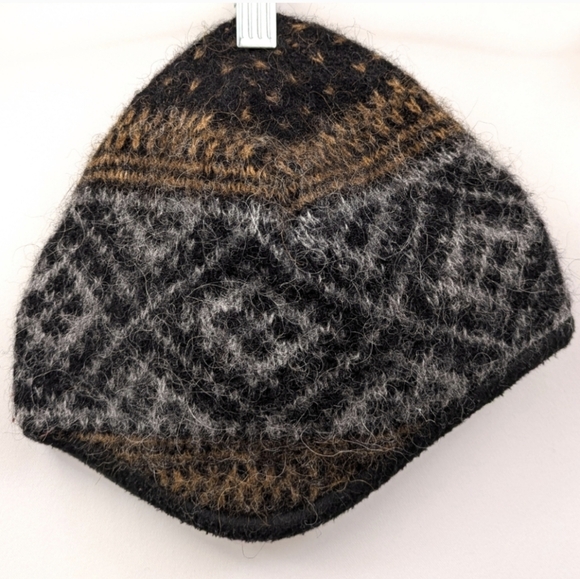 Icewear Wool Hat Fair Isle Knit Fleece Lined Black Brown Gray Unisex Cap S/M - Picture 1 of 5